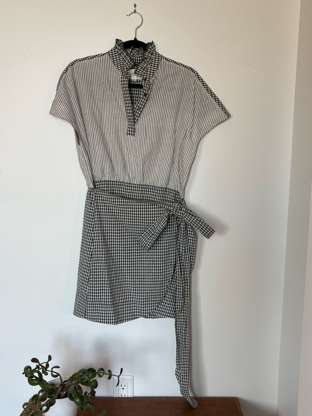 Tuckernuck Pomander Place Black and White Striped & Gingham Tie-Waist Mini Dress